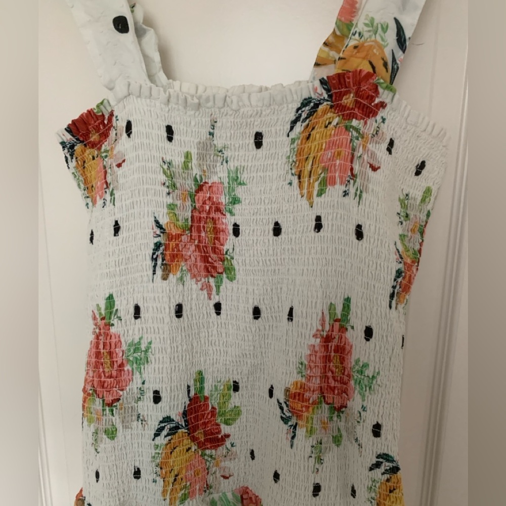 EUC Farm Rio Smocked Floral Dress Size XL Tiered Lace Trim 35" Length - Picture 4 of 9
